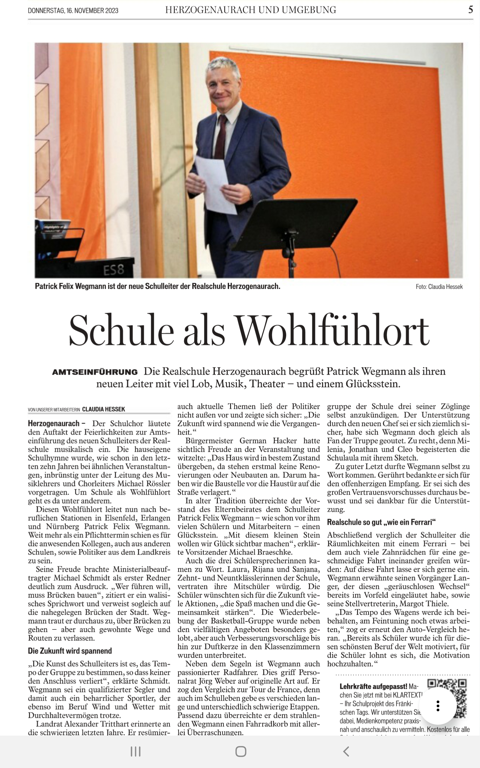 Presseartikel der Realschule Herzogenaurach