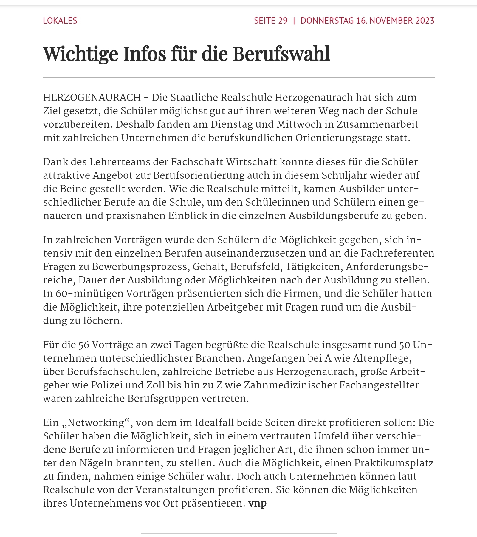 Presseartikel Berufsorientierung