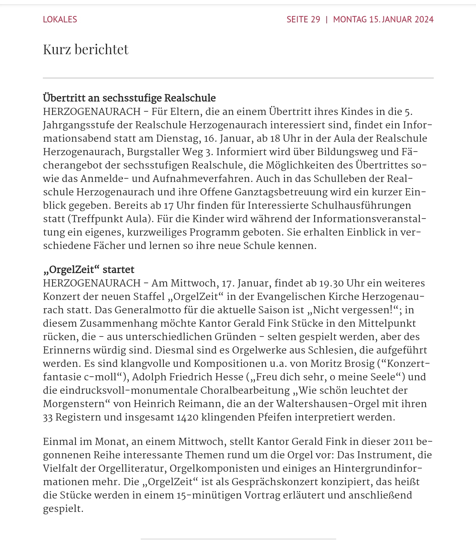 Presseartikel Übertritt Infoabend
